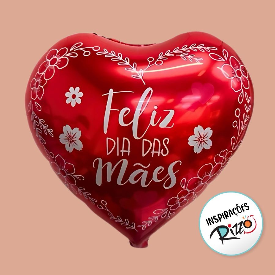Balão de Festa Microfoil 10 30cm - Coração Feliz Dia Das Mães - Modelo 4 - 1 unidade - Rizzo