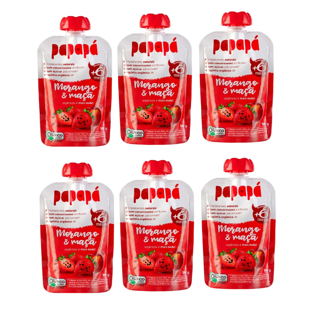 Kit 6x Papinha Orgânica Papapá Morango E Maçã 100g em Oferta na Shopee