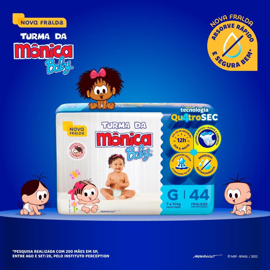 Kit 2 Fraldas Turma da Mônica Baby Mega G com 44un cada