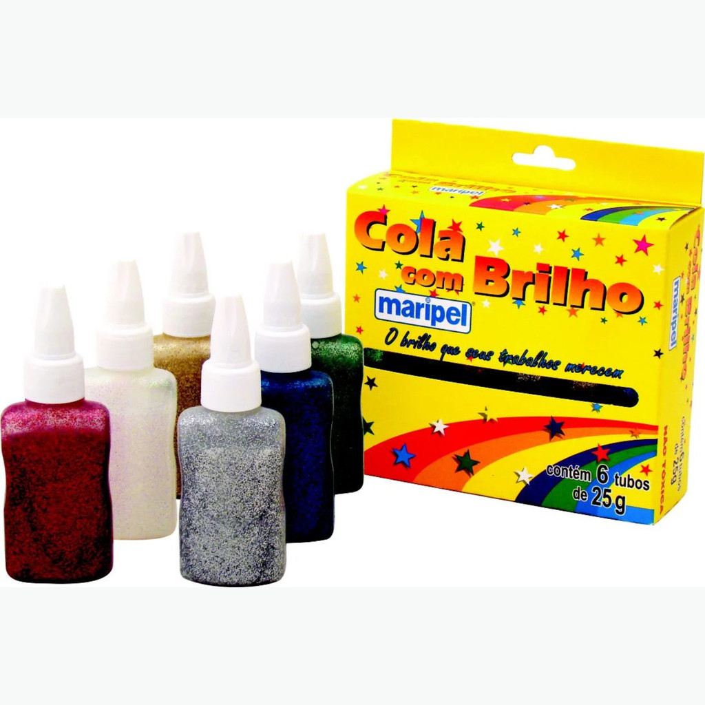 Cola com Glitter 25g Maripel –  caixa com 6 Cores