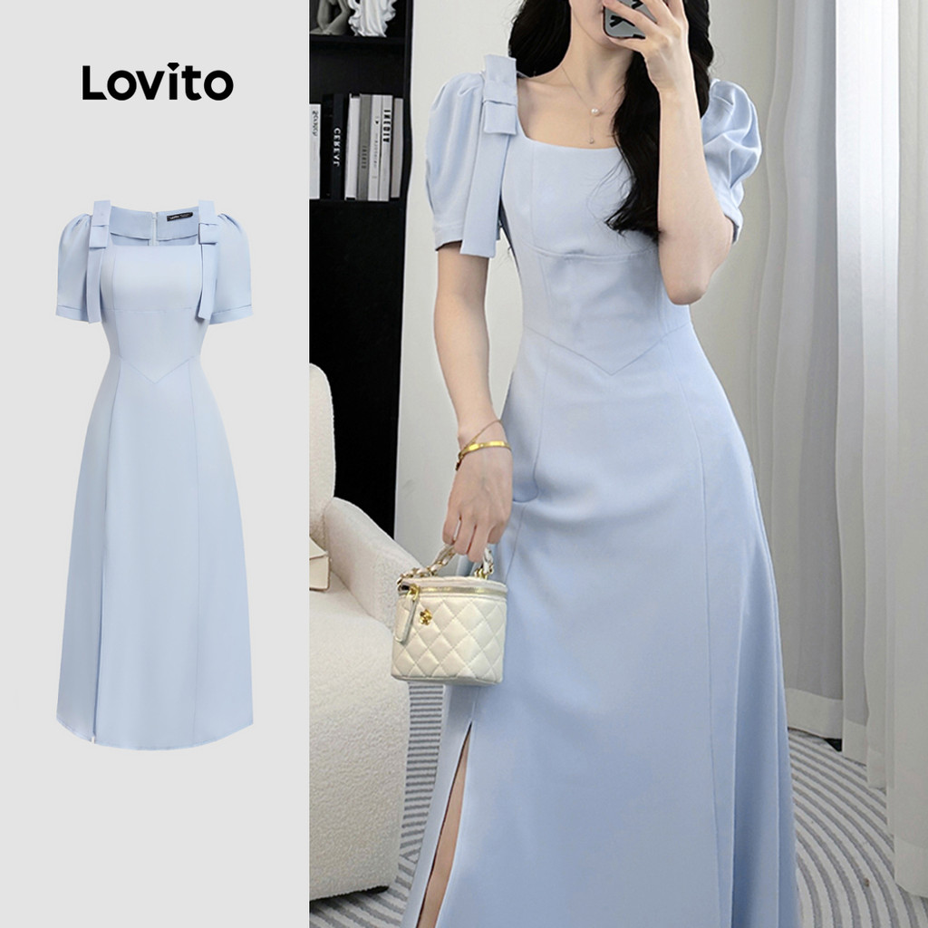 Lovito Vestido Casual Com Laço Liso Para Mulheres L133ED597 em Oferta na Shopee