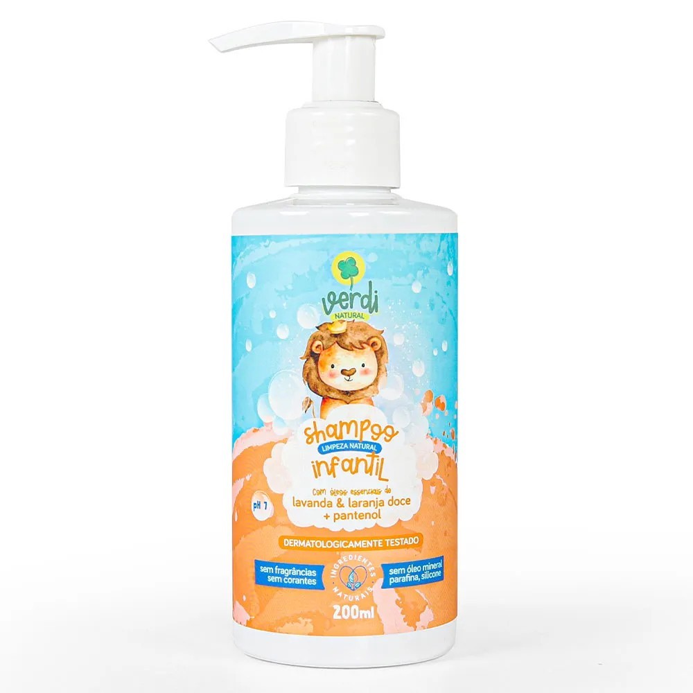 Shampoo Infantil 100% Natural com Óleos Essenciais de Lavanda e Laranja Doce e Pantenol - Verdi Natural