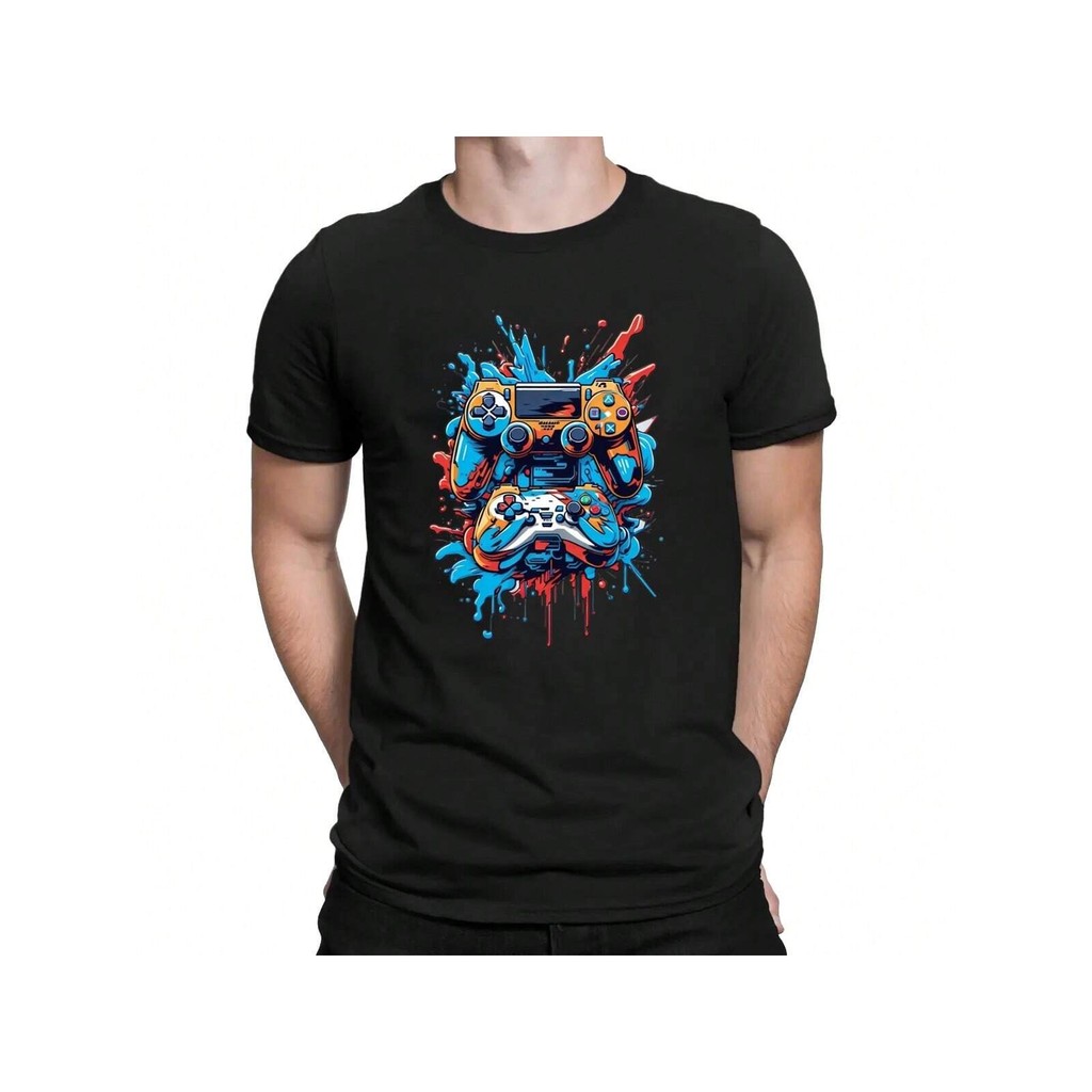 Camiseta Masculina Estampada Preto Modelo: "CONTROLE COLORIDO" | Streetwear Confortável Casual