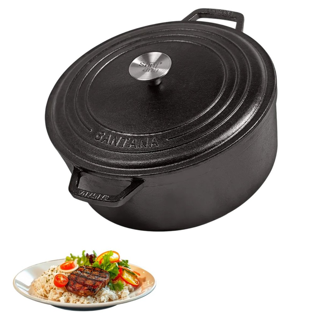 Panela Caçarola Neo Santana de Ferro Fundido Pequena 22cm com Tampa Fogão Gás Forno Indução Lenha