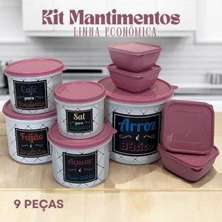 Kit 9 Potes 5 Mantimentos LINHA ECONÔMICA + 4 Marmitas Quadradas 500 ml Armazenamento de Alimentos em Oferta na Shopee