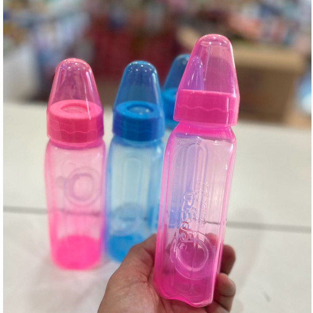 Mamadeira Azul ou Rosa Retrô  240ml Infantil bebê Pepeta Bico Redondo (1 unidade)