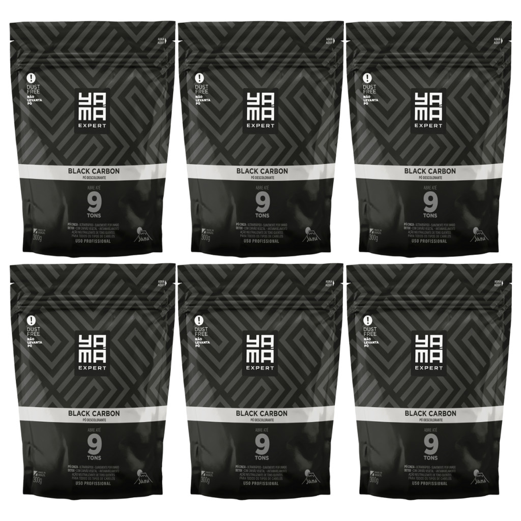 Kit 6 Pó Descolorante Black Carbon Profissional 9 Tons Efeito Rápido Yama Refil 300g
