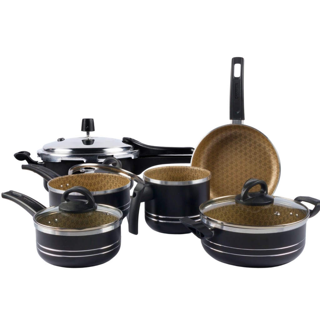 Jogo De Panelas 6 Peças Com Panela De Pressão 3L Preto em Oferta na Shopee