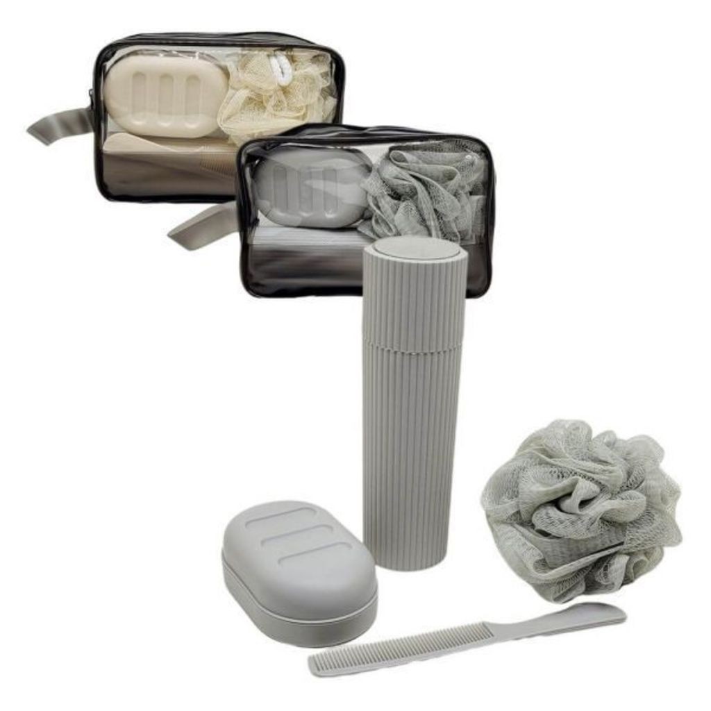 Kit Viagem 5 Peças Com Bolsa Esponja Pente e Ducha