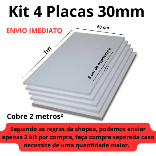 Kit 4 peças de placa de Isopor antichamas 3cm (30mm) tamanho 100x50x3cm
