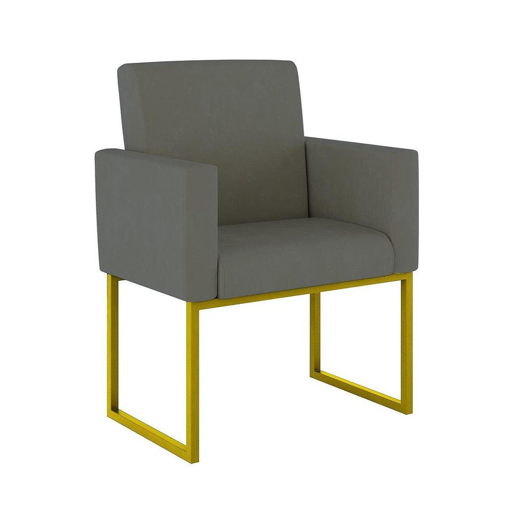 Poltrona Moderna Confortável Base Ferro Dourada Resistente - Home & Living