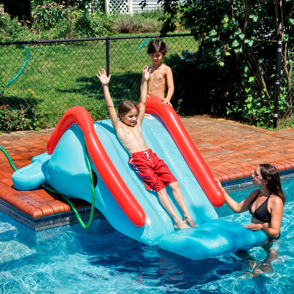 Escorregador Inflavel Tobogã c/ Escorregador para Piscina Grande Toboga Gigante para Agua 3 Degraus