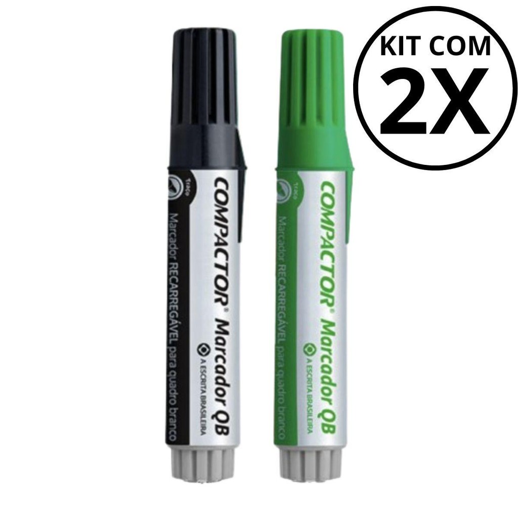 Kit com 2 Marcadores Para Quadro Branco - COMPACTOR COR:PRETO + VERDE em Oferta na Shopee