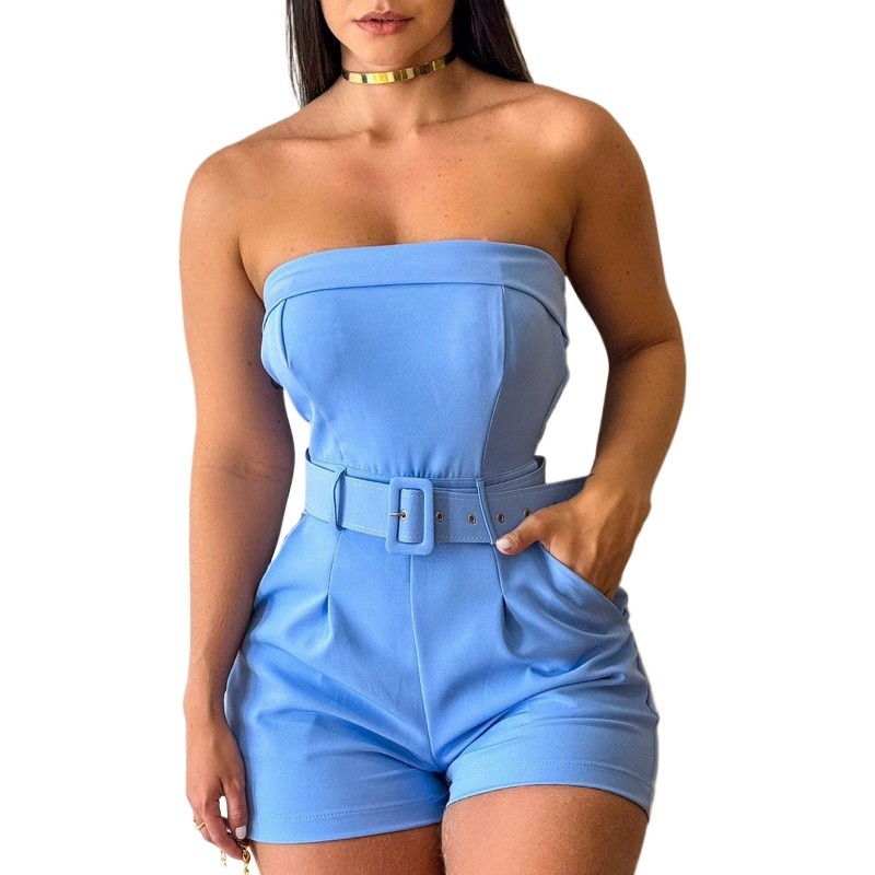 Macaquinho no Crepe de Alfaiataria Social Com Cinto em Oferta na Shopee