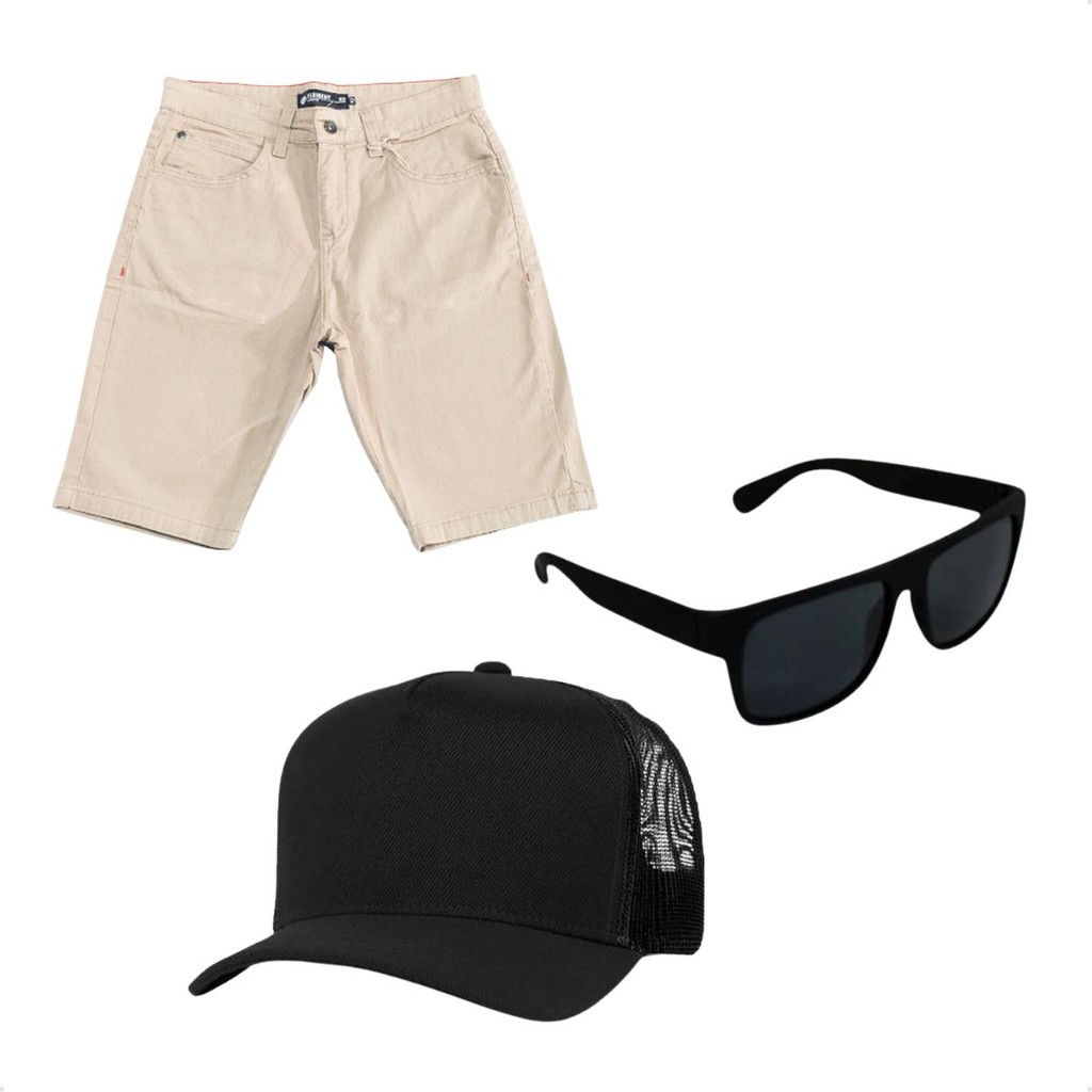 Kit 1 Bermuda Masculina Sarja Mais 1 Boné Com Oculos Preto De Alta Qualidade Linha Premium Enviamos Hoje Mesmo