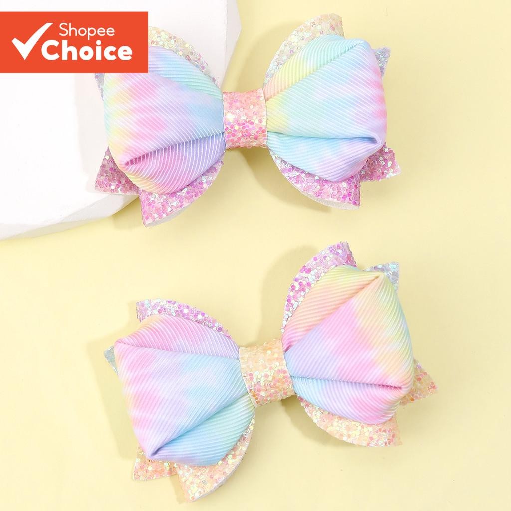 2 Pçs Colorido Gradiente Arco Grampos De Cabelo Moda-Íris Acessórios Para O Lantejoulas Bobby Pin Crianças