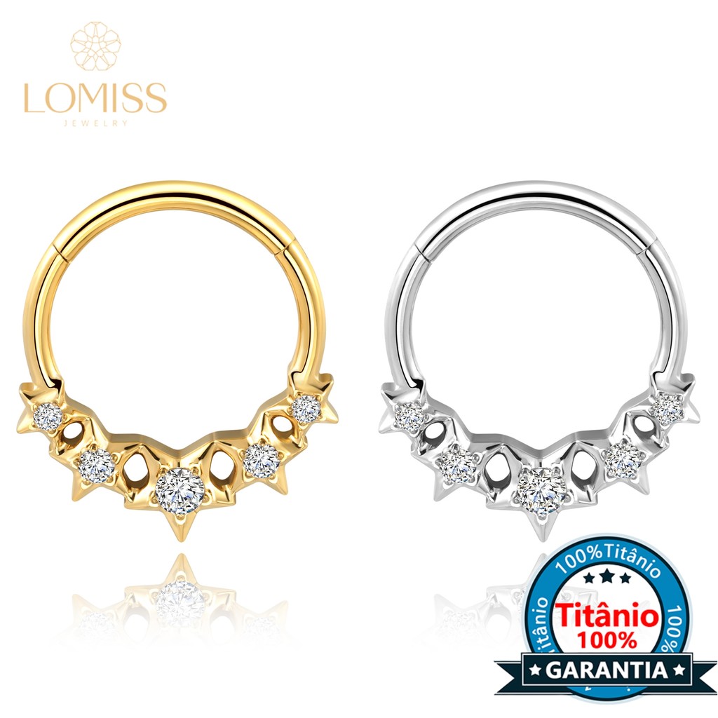 Piercing Septo Argola Titânio Estrelas Com Zircônia Septril Helix Nariz Daith Rook Conch em Oferta na Shopee