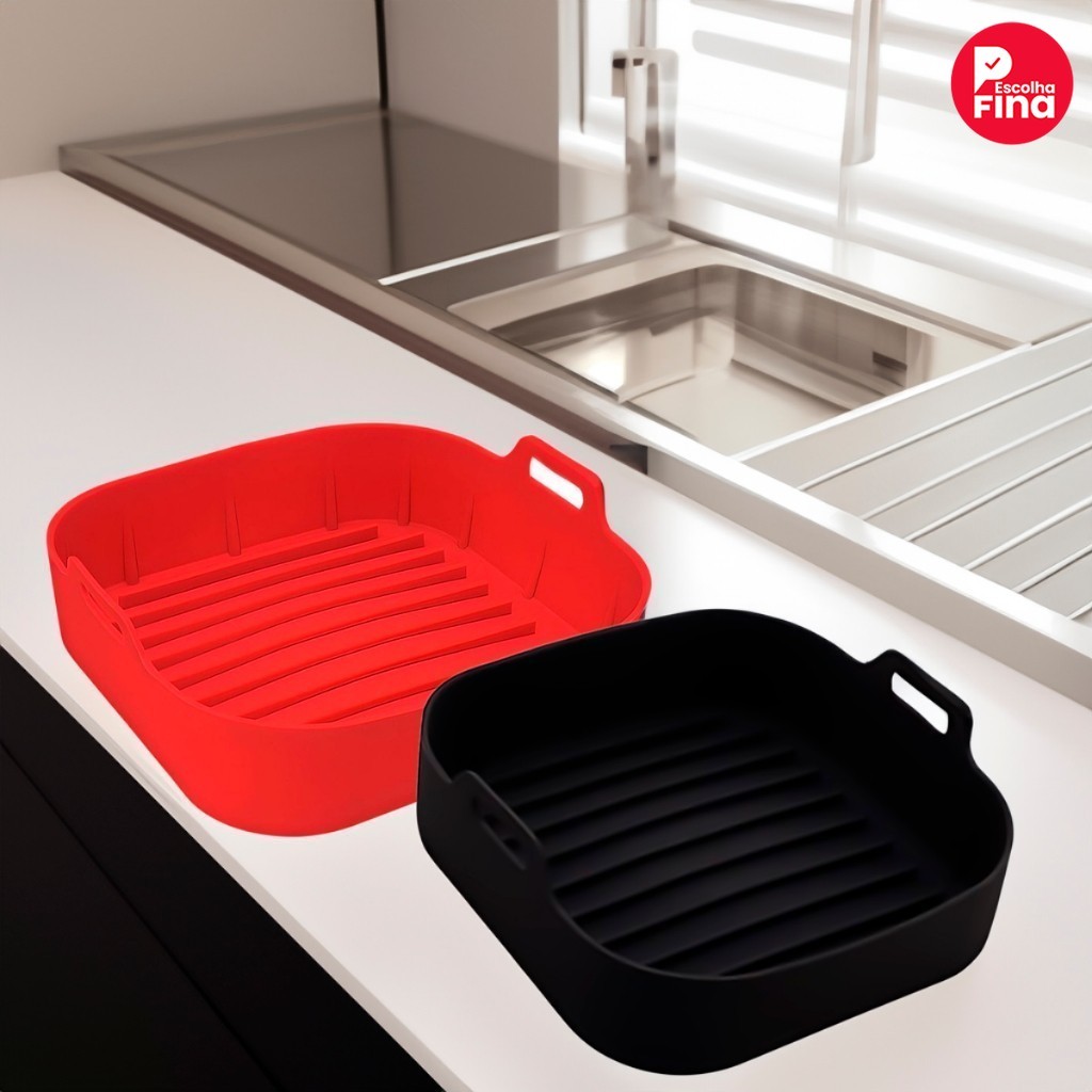 Kit 2 Formas Assadeira Quadrada 20CM para Air Fryer Silicone Termorresistente Fácil Limpeza