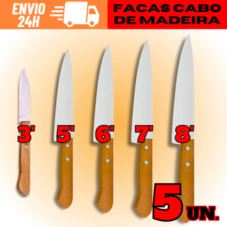 KIT 5 Facas De Aço Com Cabo De Madeira N°8 Nº7 Nº6 Nº5 Nº3 Envio Rápido