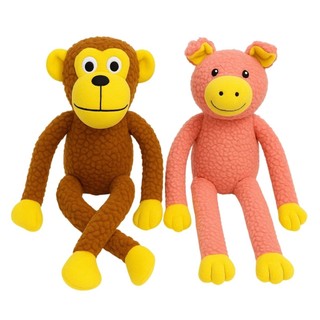 Kit 2 Pelúcia para Cachorro Pet Brinquedo Mordedor Macaco Porco com Apito Som Interativo Grande