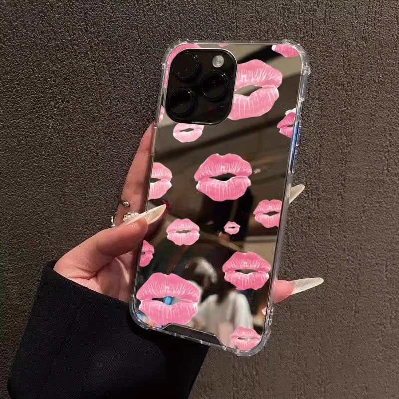 Sexy Menina Rosa LipsPhone Caso Para Samsung S24 S23 FE S25 Ultra S22 Plus A36 A55 A56 A06 A15 A35 A16 A52 4G Espelho Ca