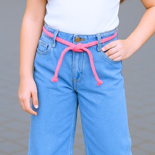 Calça Jeans Menina Wide Leg Clara Detalhe Cordão Pink Moda Infantil Roupa Inverno Feminina em Oferta na Shopee