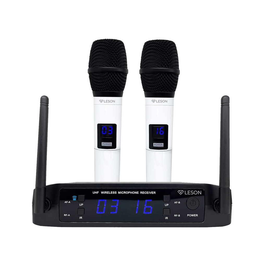 Microfone LS916 Base Branco Receptor com Display LCD Leson - 2AMLS916B