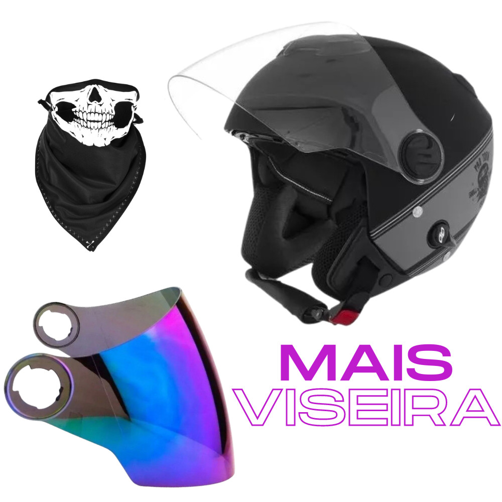 Capacete Aberto Moto Vintage Skulls Com Oculos Interno Mais Viseira Camaleão Envio