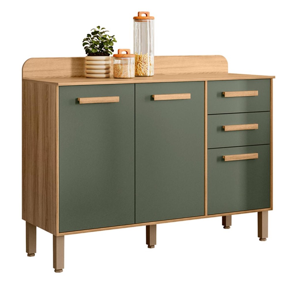 Balcão para Cozinha Maria Flor com 3 Portas e 2 Gavetas em Oferta na Shopee