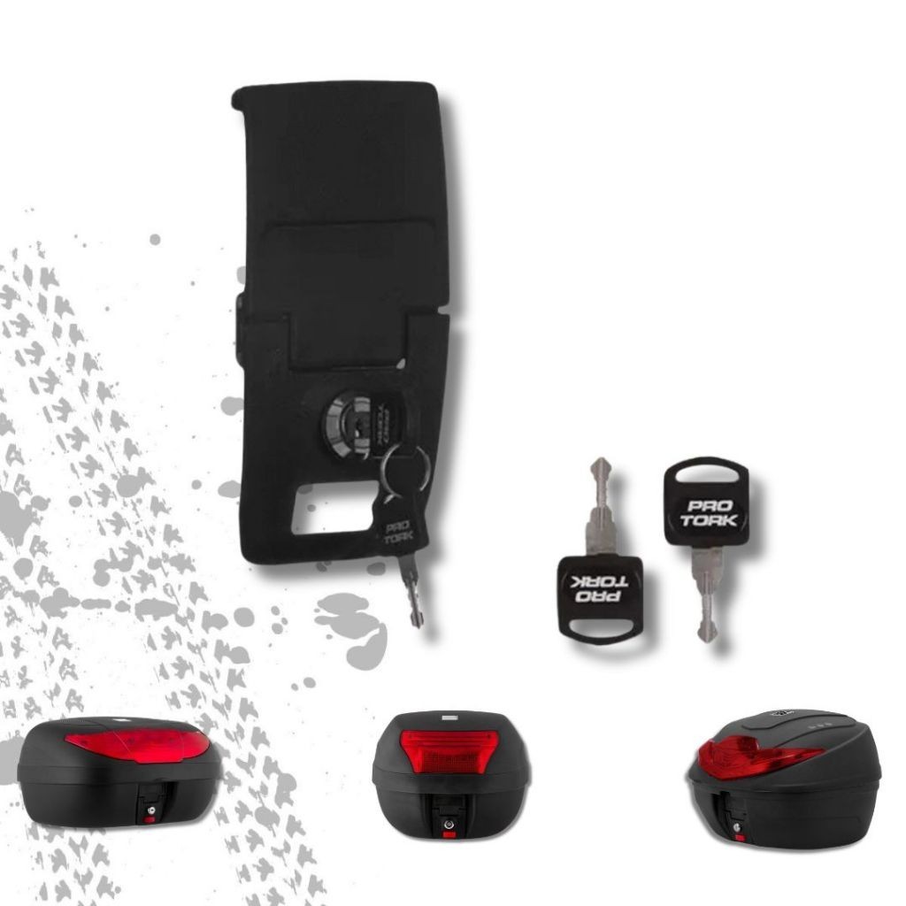 Fechadura Trava Completa Para Baú Bauleto Pro Tork 28 35 e 45 Litros Preto com Chave Moto Motoqueiro