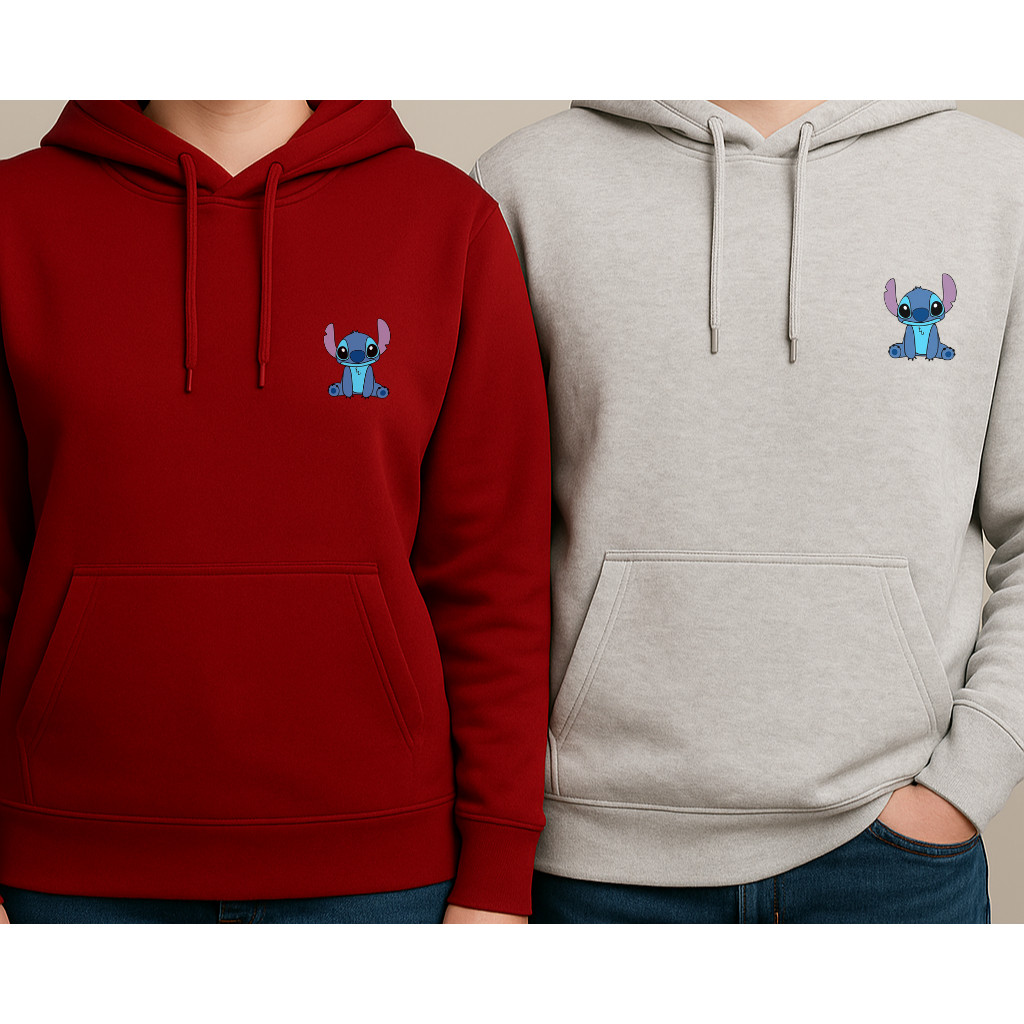 Moletom Lilo Stitch Casual Estampa Várias Cores Unissex Confortável Personagem Bege Frio Bolso Capuz