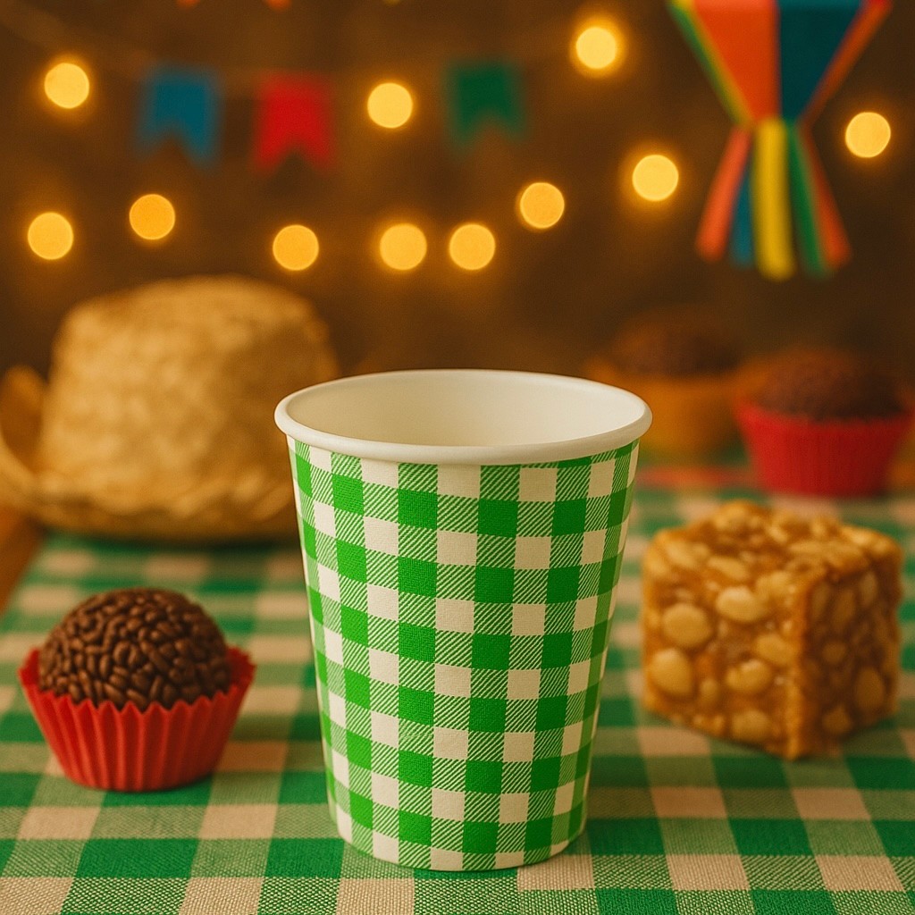 10~60 COPO FESTA JUNINA DE PAPEL XADREZ VERDE (SILVER) FESTA JUNINA 2025