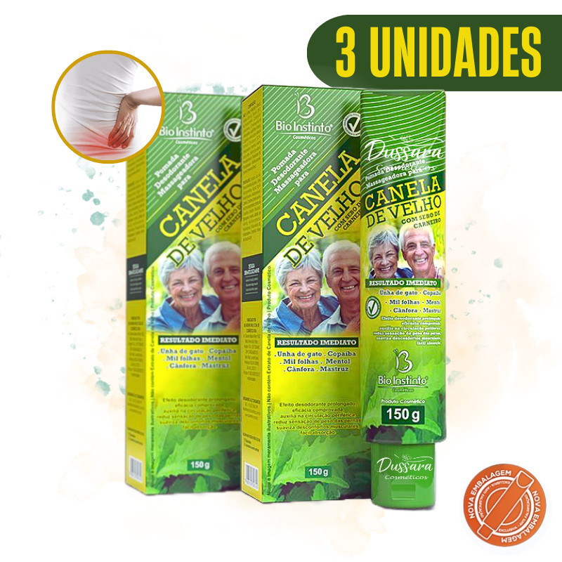 kit 3 Pomada Massageadora Canela de Velho Bio Instinto 150g - Relaxa Imediatamente
