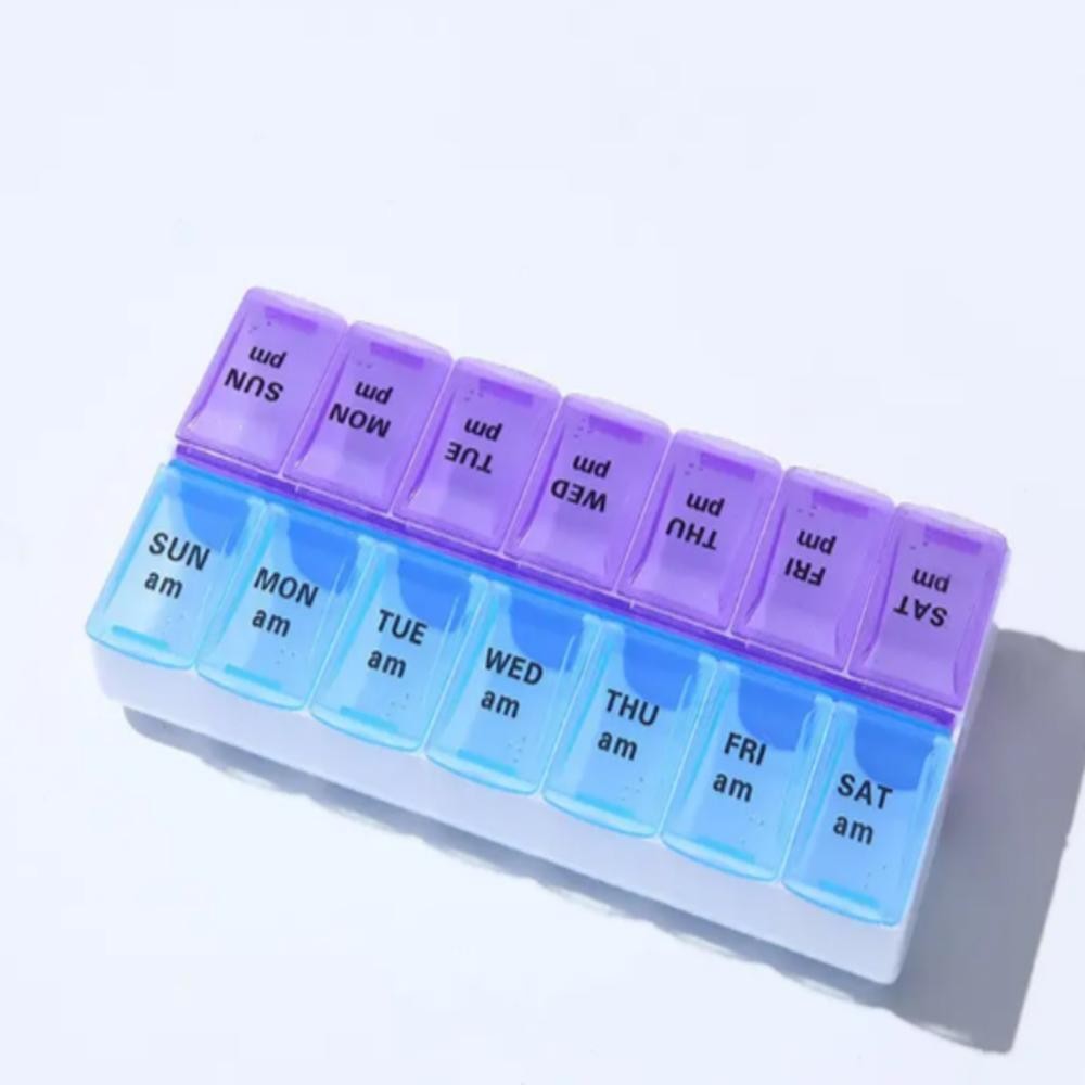 PORTA COMPRIMIDOS SEMANAL 2 DIVISORIAS ORGANIZADOR CAIXA REMEDIOS CAPSULAS SUPLEMENTOS DIVISORIAS