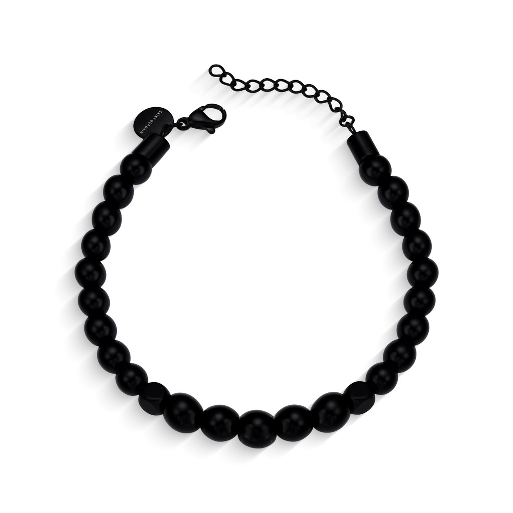 Pulseira Masculina de Pedra Ônix Preta Ajustável em Oferta na Shopee