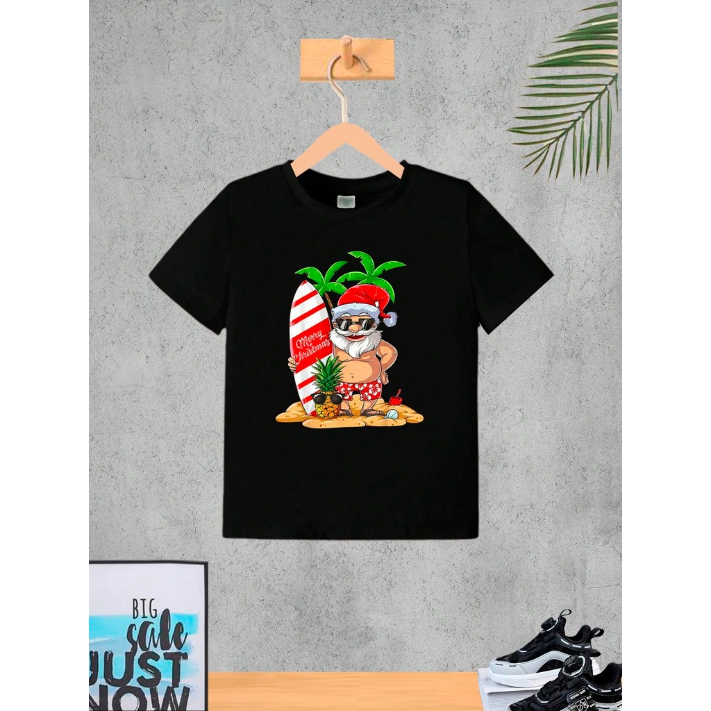 Camiseta Infantil Papel Noel Praia Menino Roupa Criança Masculino Verão