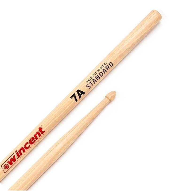 Baqueta Wincent Standard Hickory 7A W-7A Fabricada na Suécia em altíssimo padrão com cera protetora
