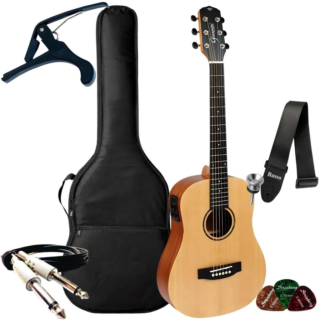 Kit Violão Giannini Elétrico Gtg36S Baby Performance Travel Aço + Acessórios