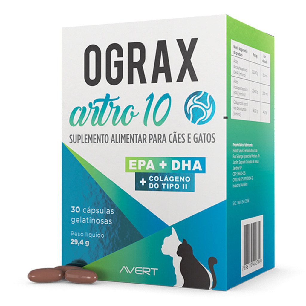 Suplemento Alimentar Ograx Artro 10 para Cães e Gatos Com 30 cápsulas em Oferta na Shopee