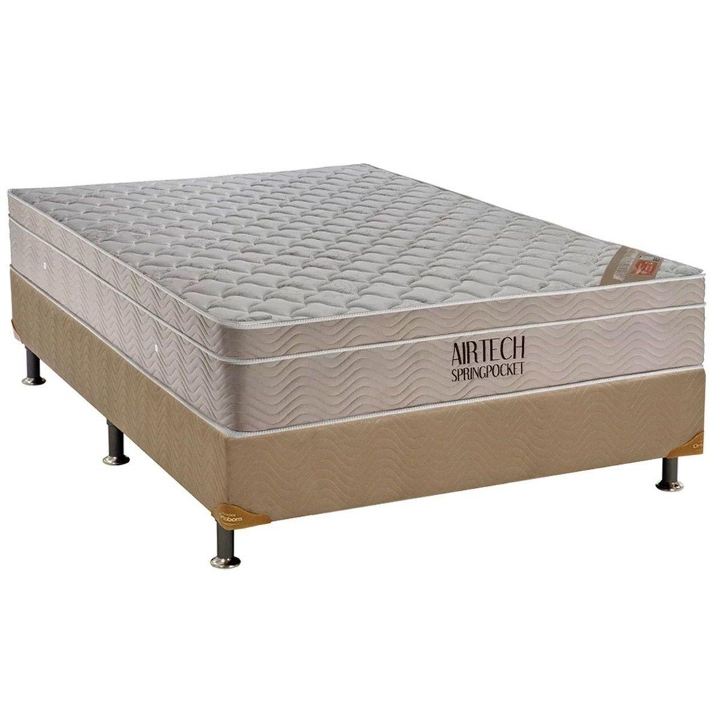 Cama Box Casal: Colchão Molas SuperPocket Ensacadas Ortobom Fort Airtech + Base CRC Suede Clean (138x188) em Oferta na Shopee
