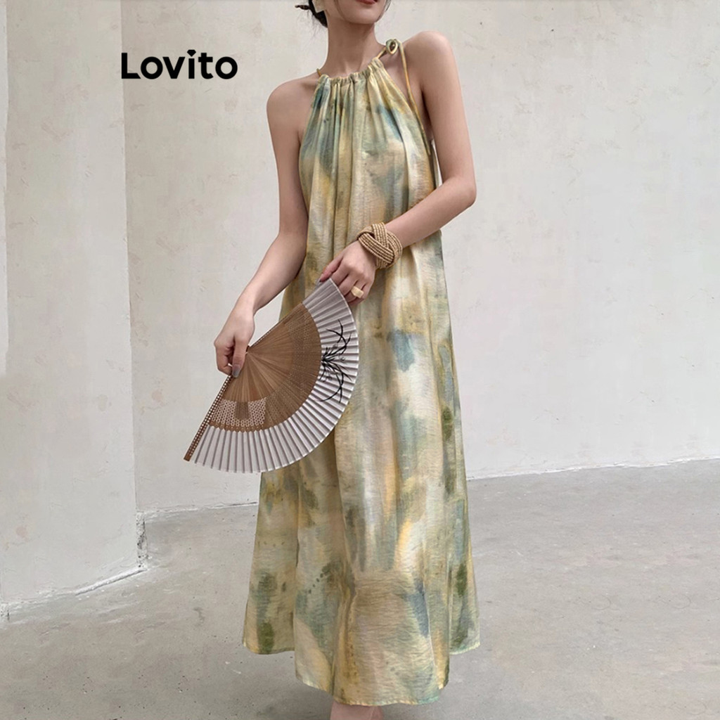 Lovito Vestido elegante Ditsy floral com gravata frontal para mulheres LNE61132 - Women Clothes