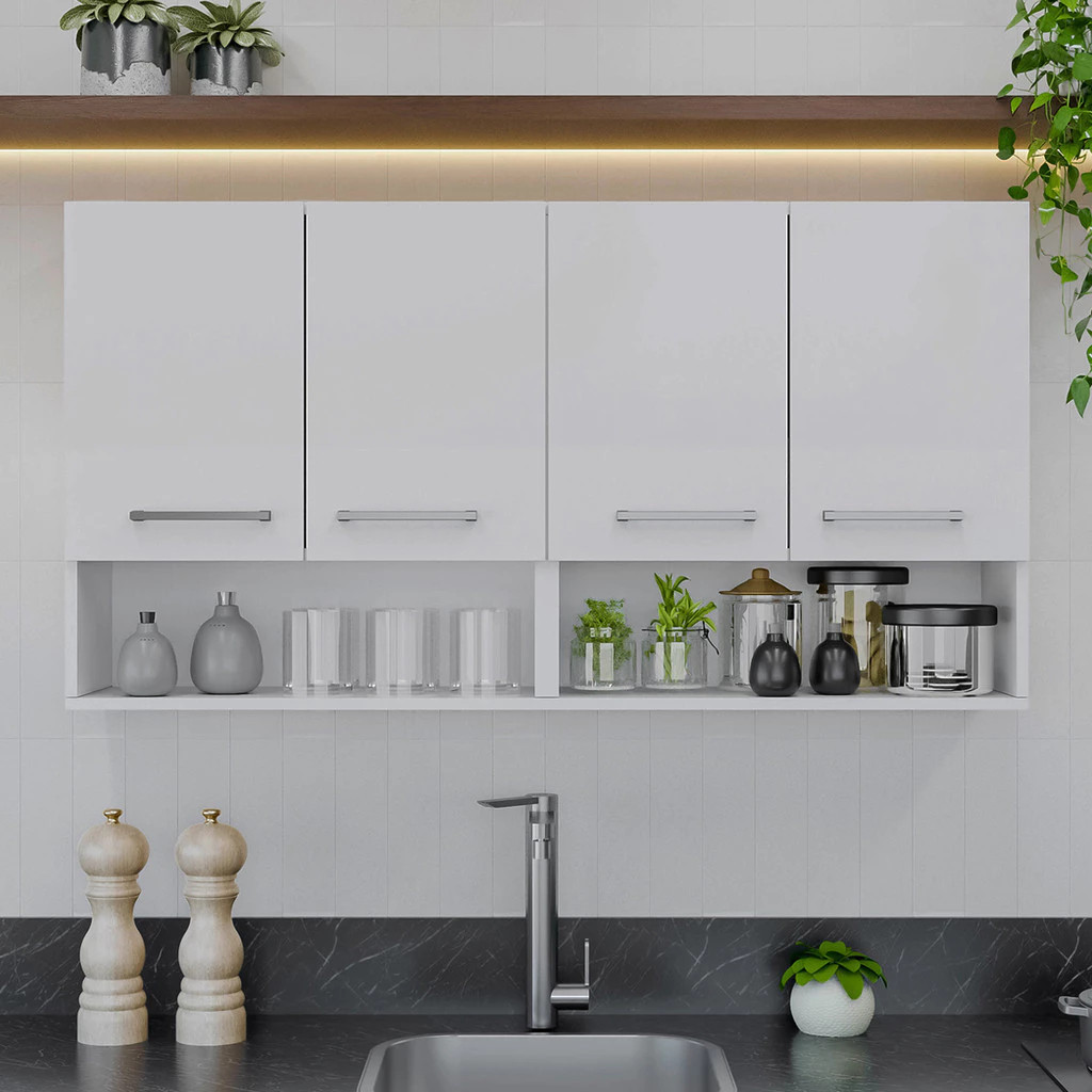 Armário Suspenso de Cozinha com Nicho e 3 ou 4 Portas Click Forte em Oferta na Shopee