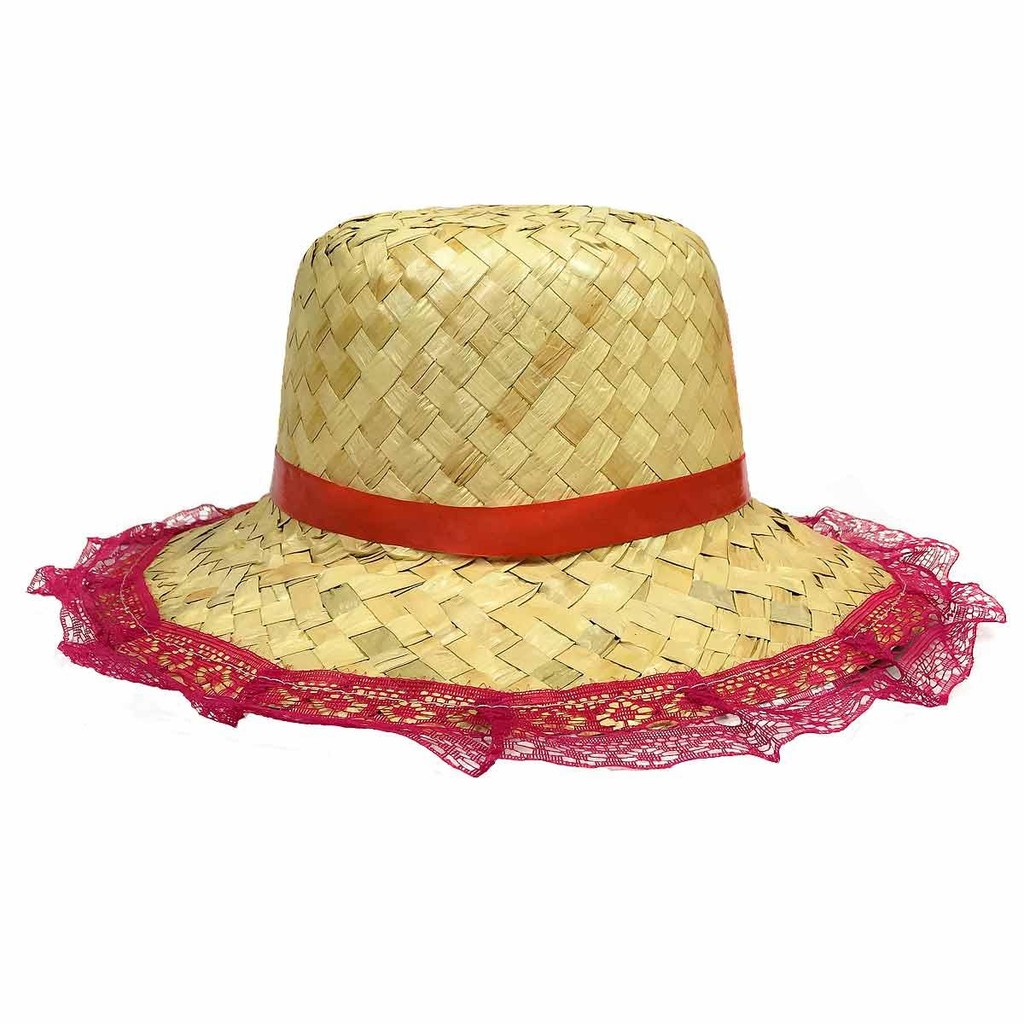 Chapéu de Palha Para Festa Junina Com Renda Colorida Rosa em Oferta na Shopee