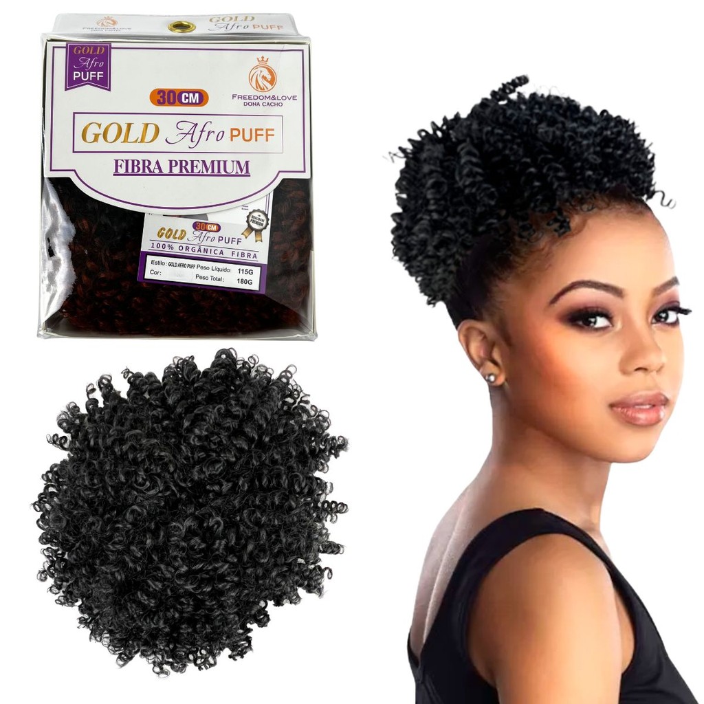 Coque Aplique Afro Puff - Fibra Orgânica Premium 30 cm