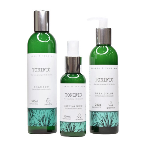 Kit Tonific Flores Vegetais Shampoo Baba DAloe Growing Fluid em Oferta na Shopee