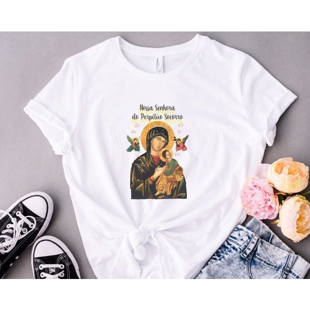 Camiseta Linda Blusa T-shirt Feminina Nossa Senhora do Perpétuo Socorro