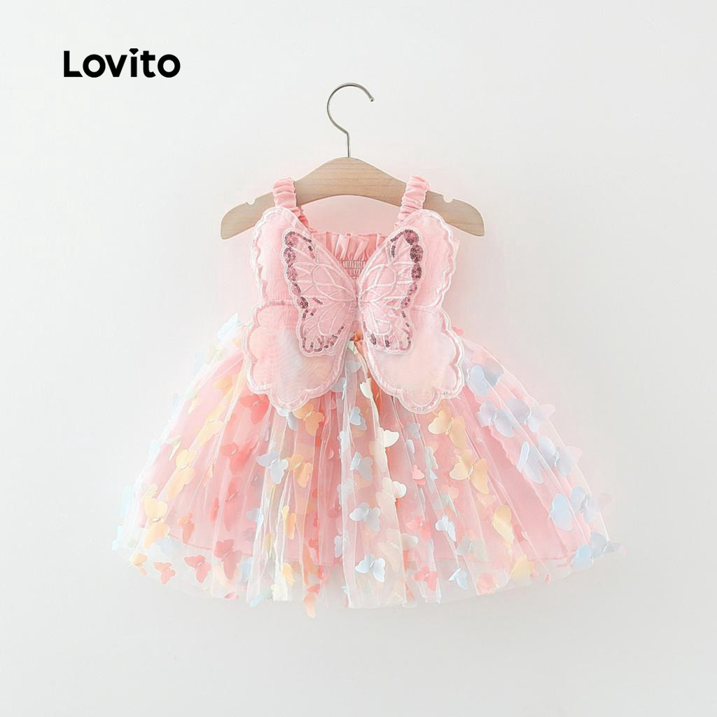 Lovito Lindo Vestido Rosa Com Laço Borboleta Para Bebê LCS099015 em Oferta na Shopee