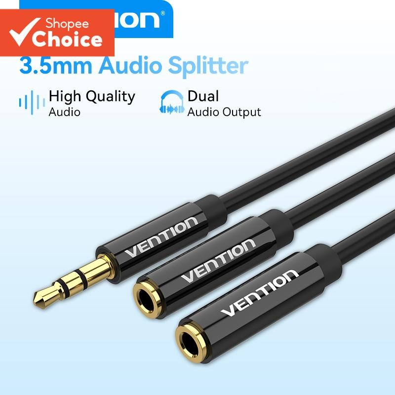 Vention Adaptador Divisor De Cabo De Fone De Ouvido Conector De 2 Furos De 3.5 Mm Para IPhone/PS4/switch