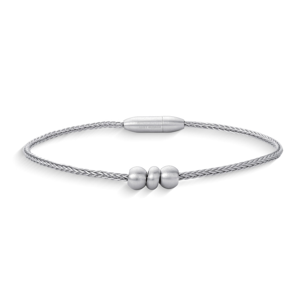 Pulseira Masculina Slim Fio de Aço Inoxidável Prata com Três Esferas e Fecho Magnético