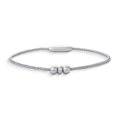 Pulseira Masculina Slim Fio de Aço Inoxidável Prata com Três Esferas e Fecho Magnético